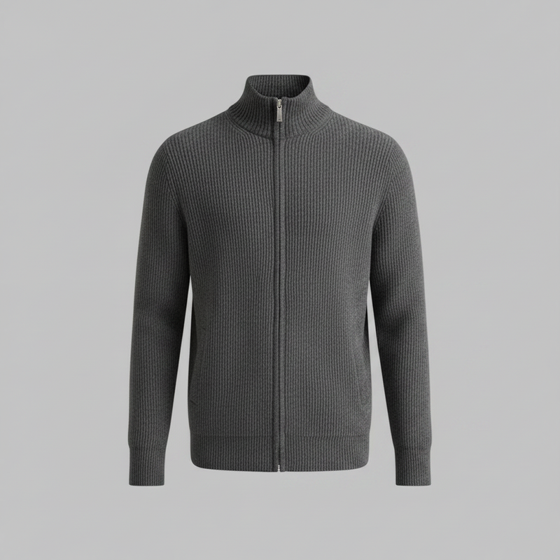 Men's Slim Fit Ribbed Zip-Up Cardigan | Cotton Sweater
