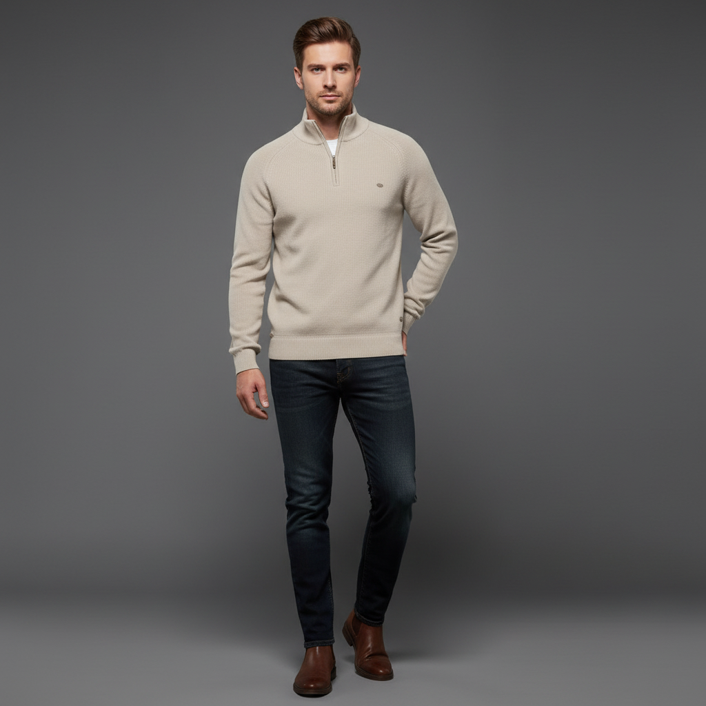 Men's Half-Zip Sweater | Slim Fit Knitted Jumper