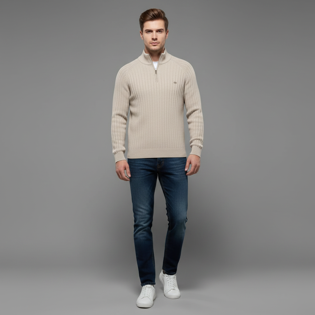 Men's Half-Zip Sweater | Slim Fit Knitted Jumper