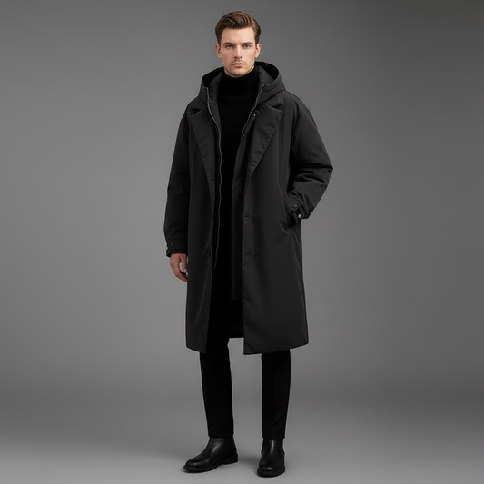 Men's Long Waterproof Puffer Trench Coat | Men's Coat