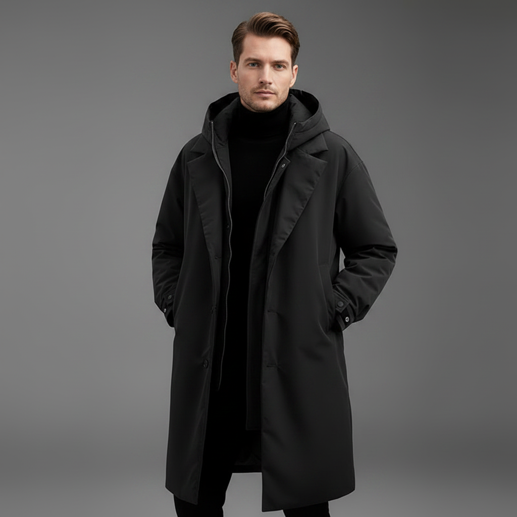Men's Long Waterproof Puffer Trench Coat | Men's Coat