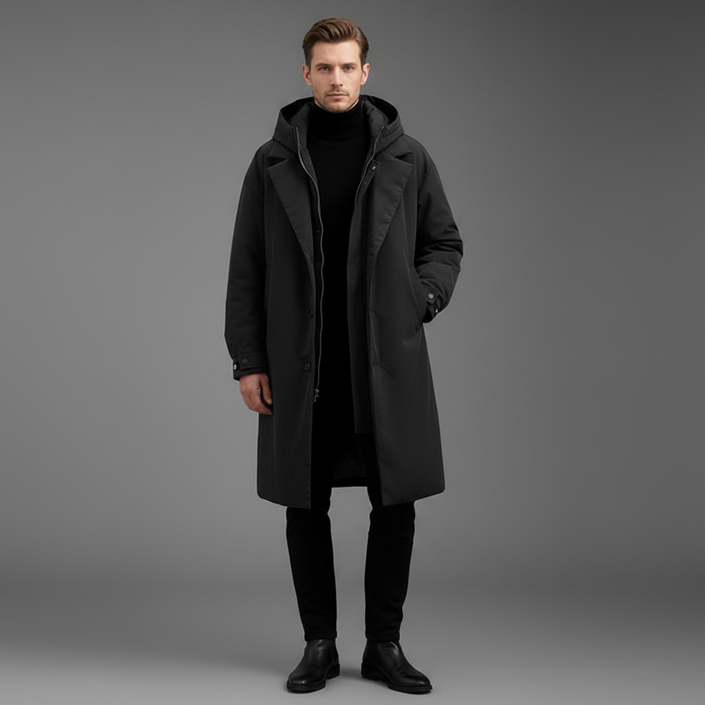 Men's Long Waterproof Puffer Trench Coat | Men's Coat