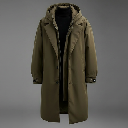 Men's Long Waterproof Puffer Trench Coat | Men's Coat