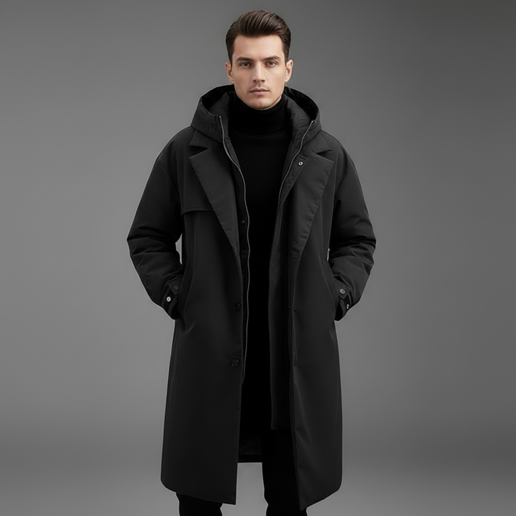 Men's Long Waterproof Puffer Trench Coat | Men's Coat