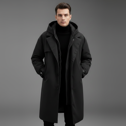 Men's Long Waterproof Puffer Trench Coat | Men's Coat