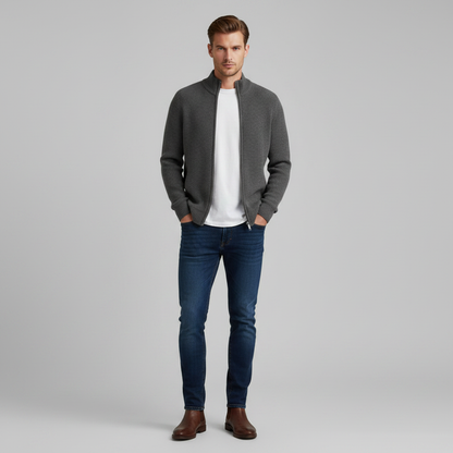 Men's Slim Fit Ribbed Zip-Up Cardigan | Cotton Sweater