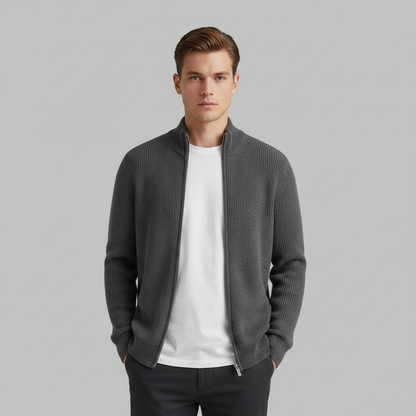 Men's Slim Fit Ribbed Zip-Up Cardigan | Cotton Sweater