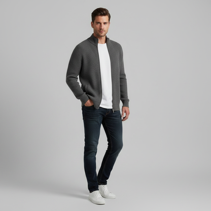 Men's Slim Fit Ribbed Zip-Up Cardigan | Cotton Sweater