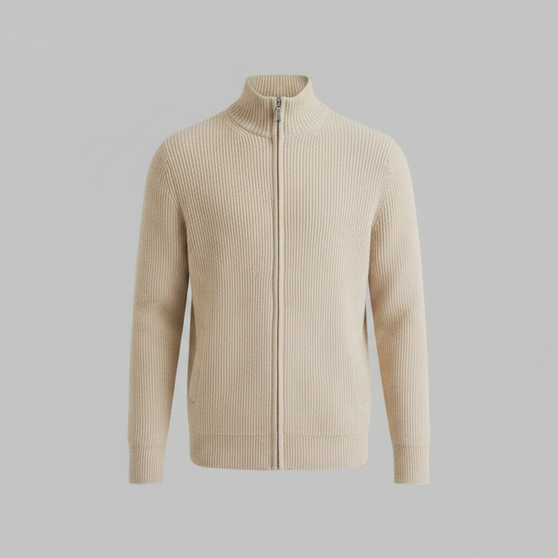Men's Slim Fit Ribbed Zip-Up Cardigan | Cotton Sweater
