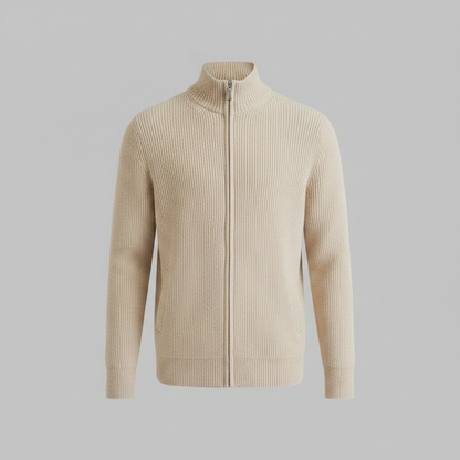 Men's Slim Fit Ribbed Zip-Up Cardigan | Cotton Sweater