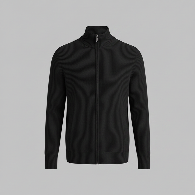 Men's Slim Fit Ribbed Zip-Up Cardigan | Cotton Sweater