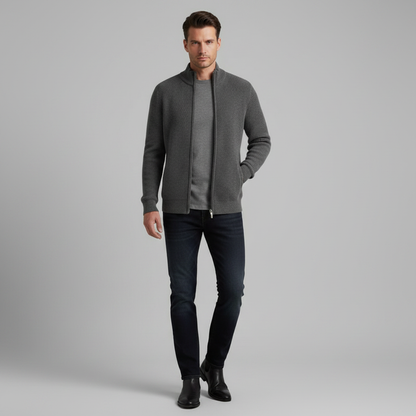 Men's Slim Fit Ribbed Zip-Up Cardigan | Cotton Sweater