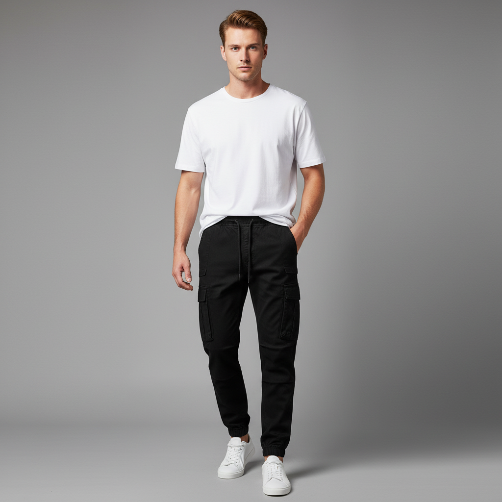 Men's Tactical Cargo Pants | Multi-Pocket Black Cargo Trousers