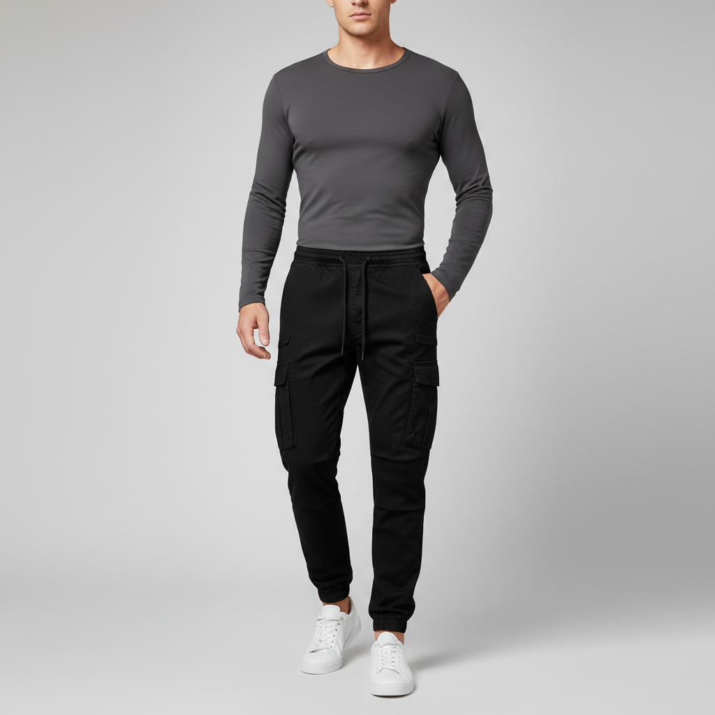 Men's Tactical Cargo Pants | Multi-Pocket Black Cargo Trousers