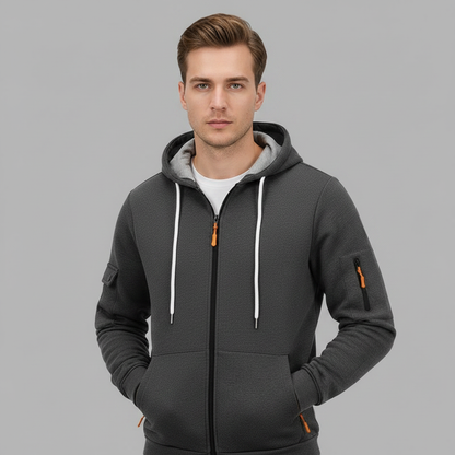 Men's Utility Pocket Zip-Up Hoodie | Casual Sweatshirt
