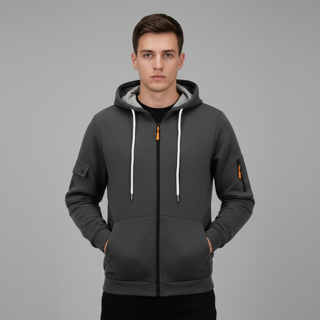 Men's Utility Pocket Zip-Up Hoodie | Casual Sweatshirt