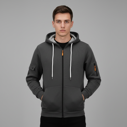 Men's Utility Pocket Zip-Up Hoodie | Casual Sweatshirt