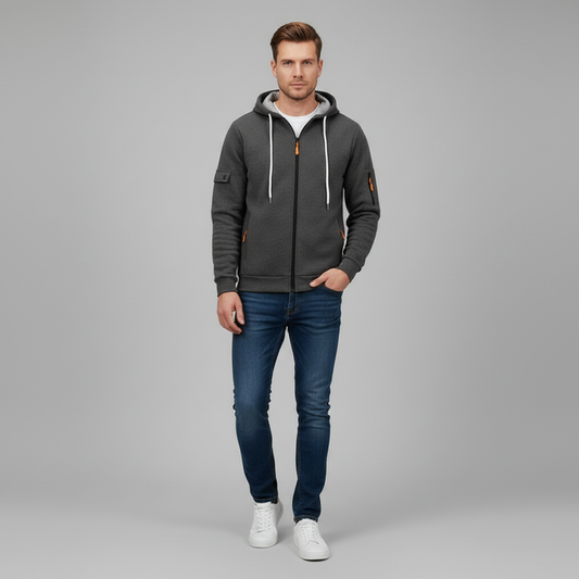 Men's Utility Pocket Zip-Up Hoodie | Casual Sweatshirt