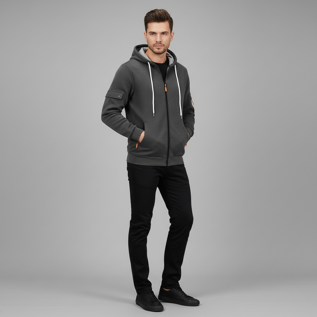 Men's Utility Pocket Zip-Up Hoodie | Casual Sweatshirt