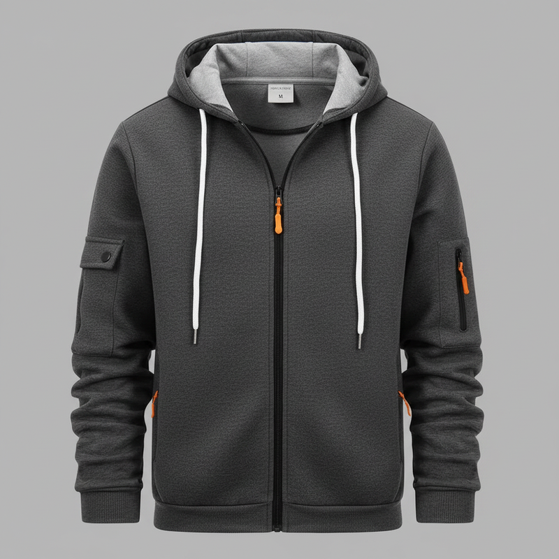 Men's Utility Pocket Zip-Up Hoodie | Casual Sweatshirt
