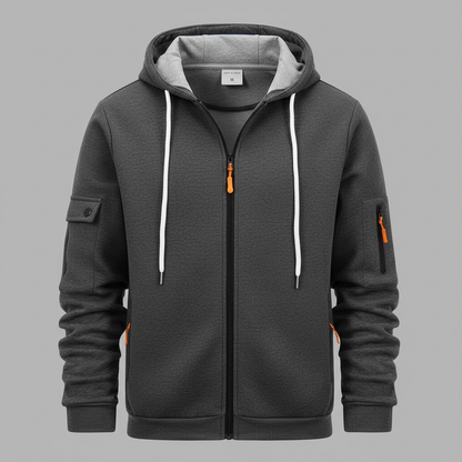 Men's Utility Pocket Zip-Up Hoodie | Casual Sweatshirt