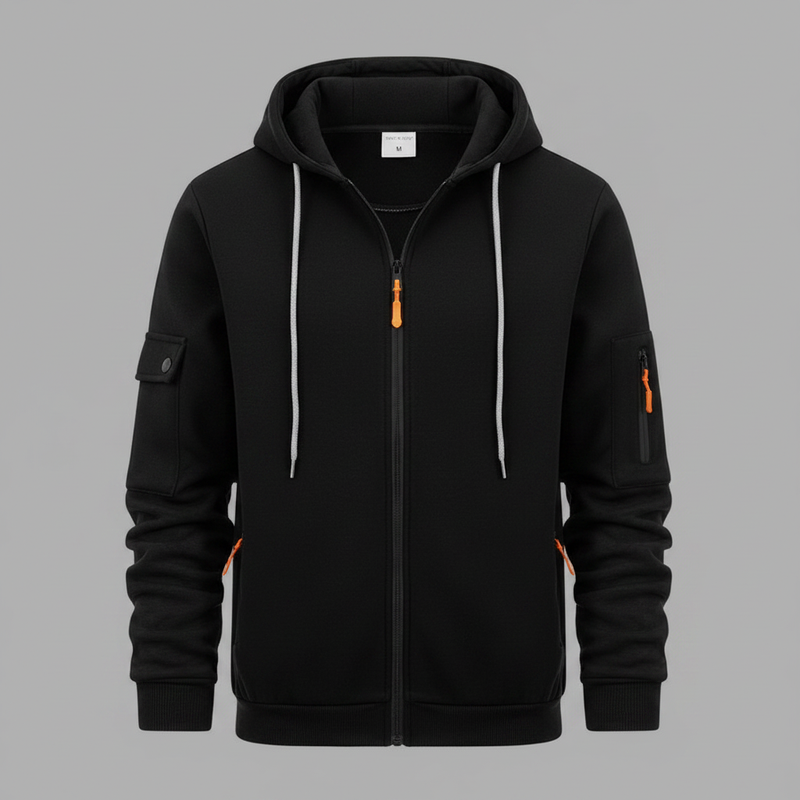 Men's Utility Pocket Zip-Up Hoodie | Casual Sweatshirt