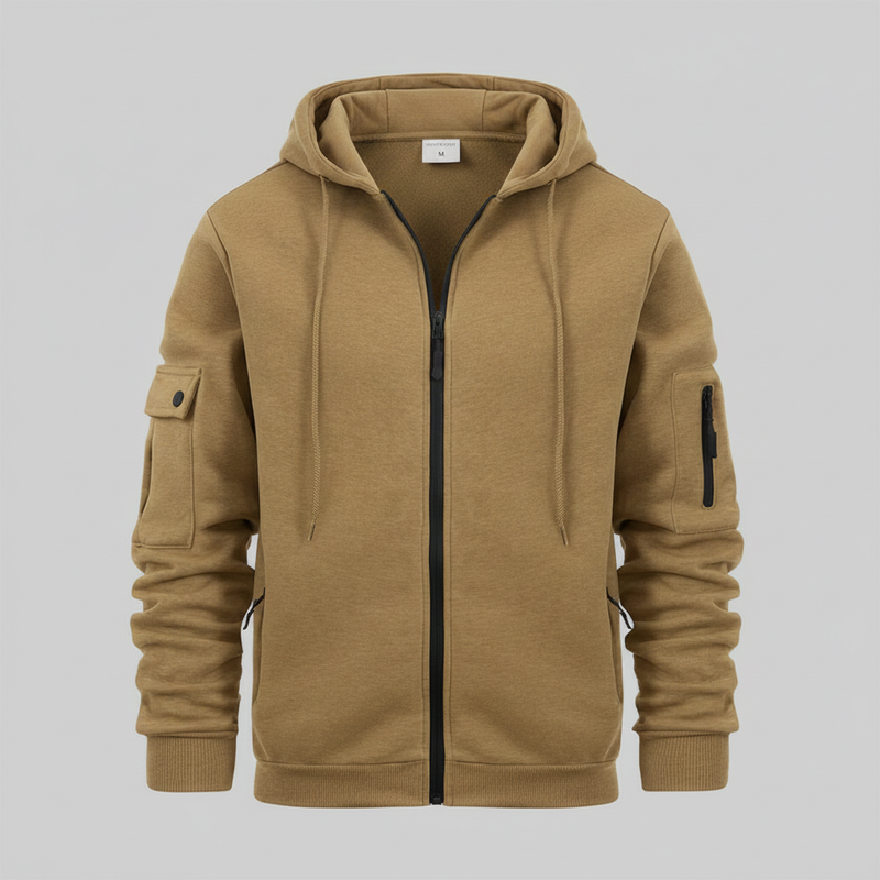 Men's Utility Pocket Zip-Up Hoodie | Casual Sweatshirt