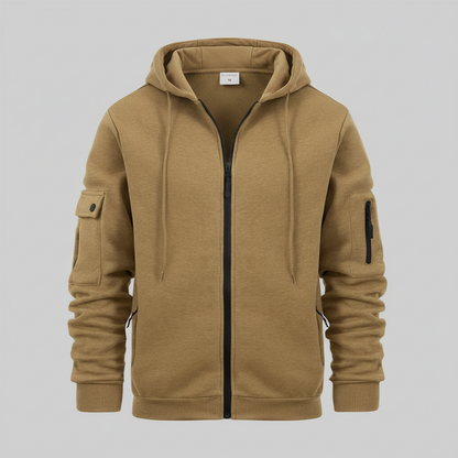 Men's Utility Pocket Zip-Up Hoodie | Casual Sweatshirt