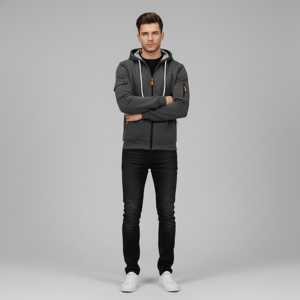 Men's Utility Pocket Zip-Up Hoodie | Casual Sweatshirt