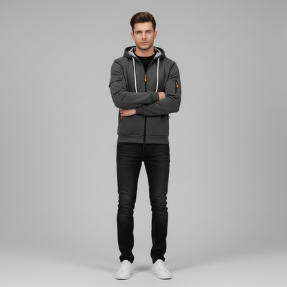 Men's Utility Pocket Zip-Up Hoodie | Casual Sweatshirt
