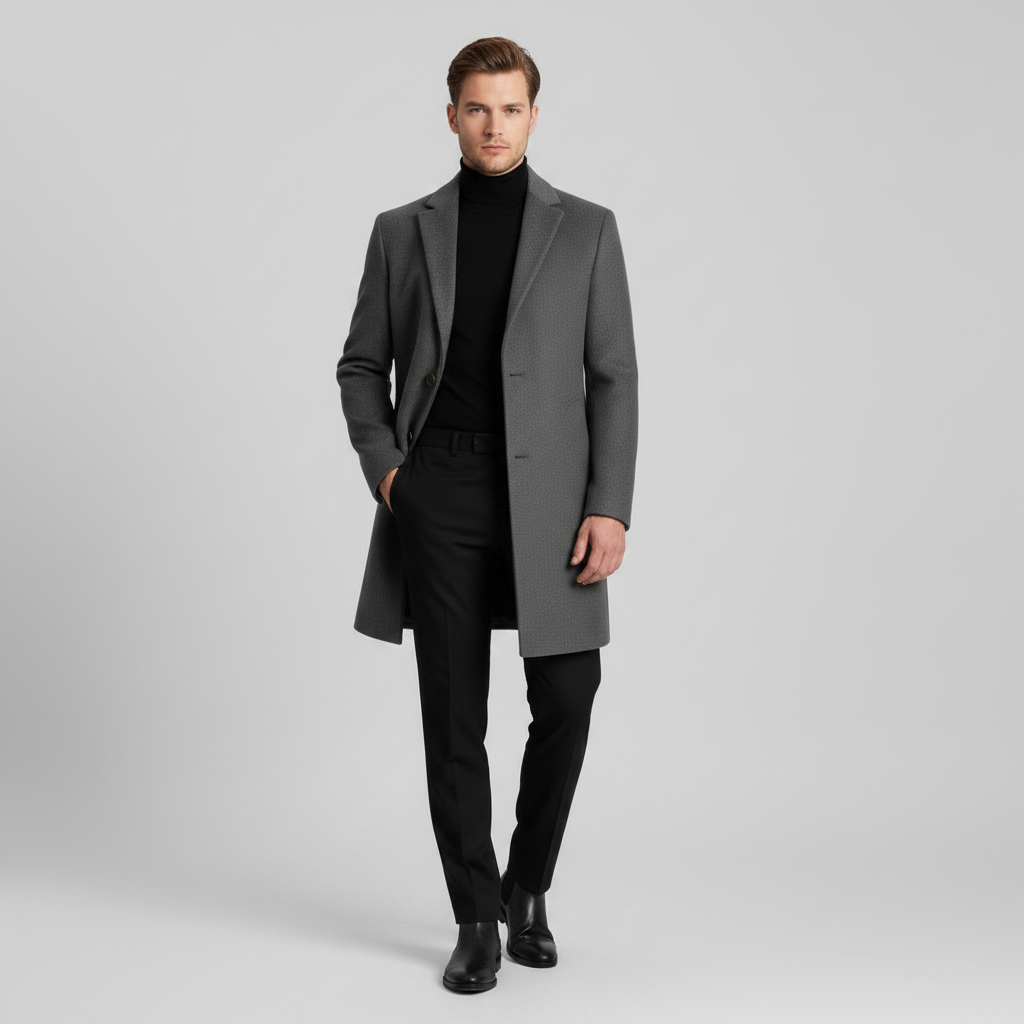 Notched Lapel Men's Coat | Stylish Long Overcoat