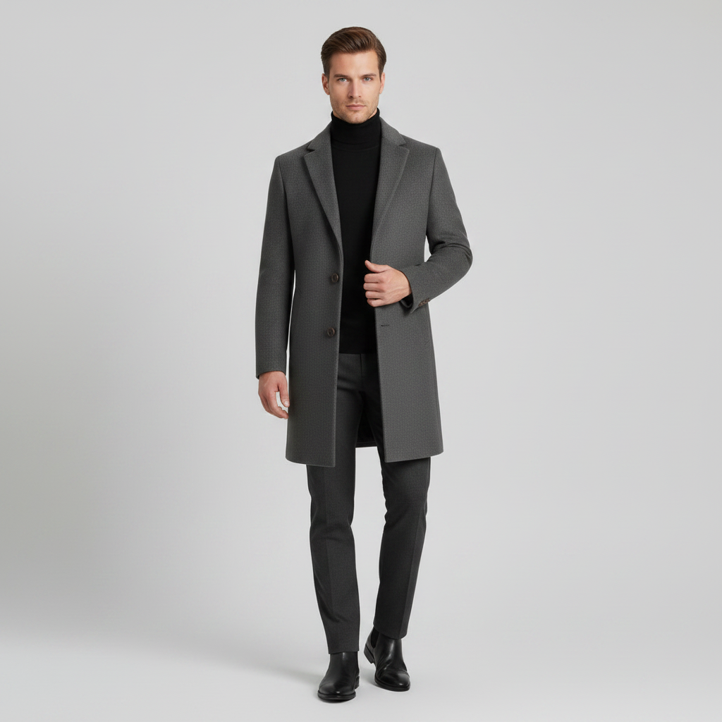 Notched Lapel Men's Coat | Stylish Long Overcoat