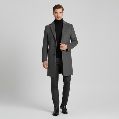 Notched Lapel Men's Coat | Stylish Long Overcoat