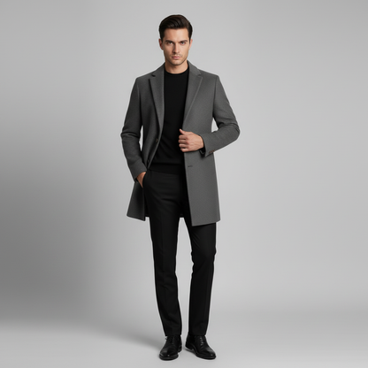 Notched Lapel Men's Coat | Stylish Long Overcoat
