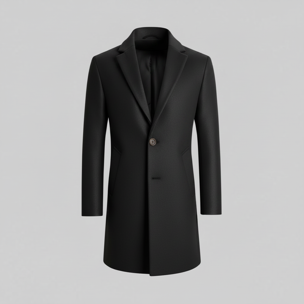 Notched Lapel Men's Coat | Stylish Long Overcoat