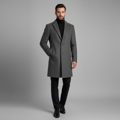 Notched Lapel Men's Coat | Stylish Long Overcoat