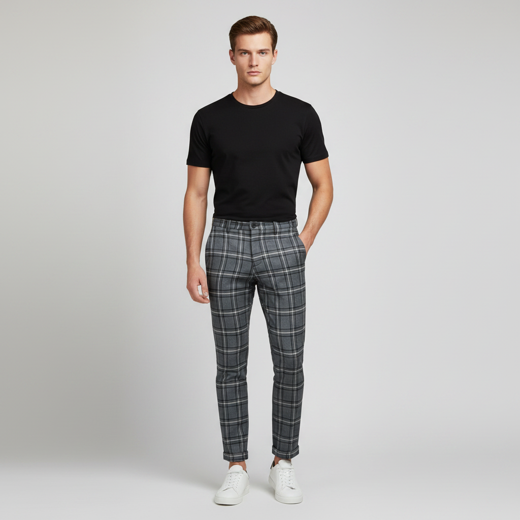 Sasha Checked Chino Pants | Men's Casual Trousers