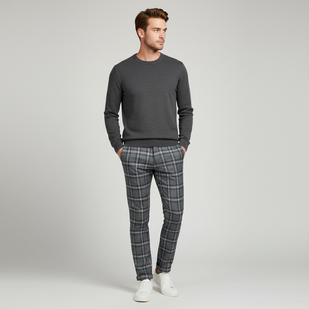 Sasha Checked Chino Pants | Men's Casual Trousers