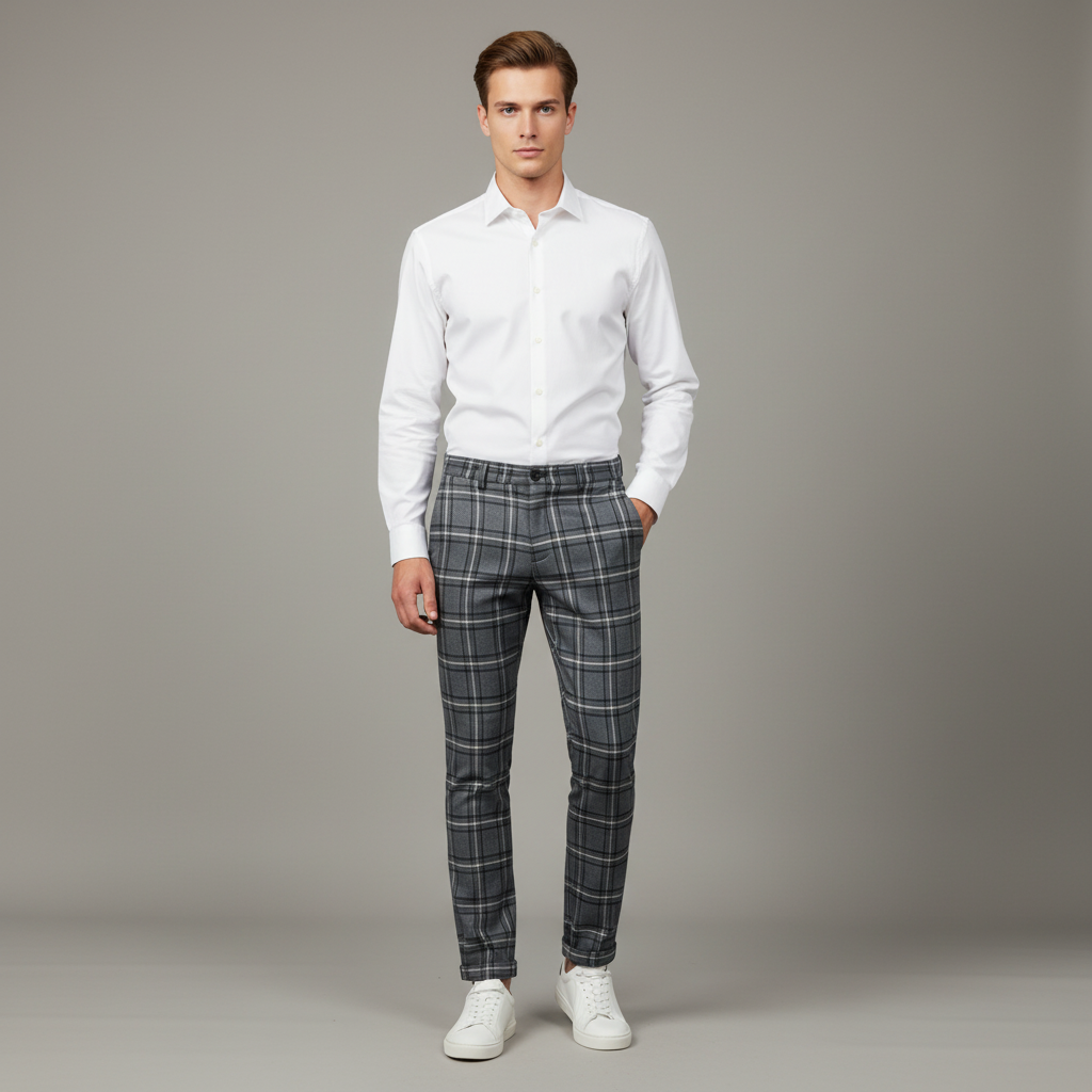Sasha Checked Chino Pants | Men's Casual Trousers